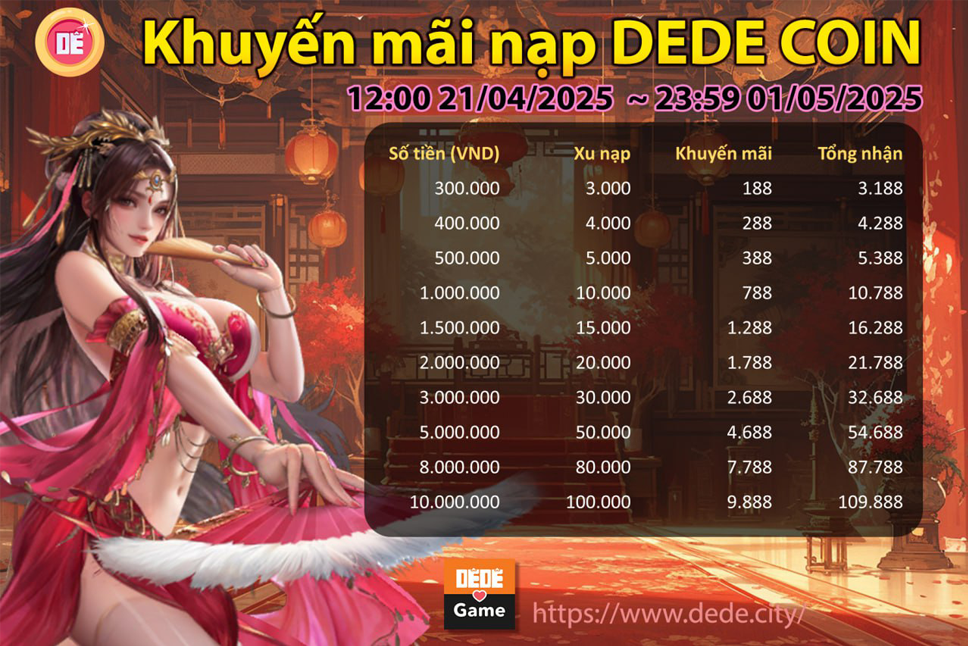 Khuyến mãi nạp DEDE COIN